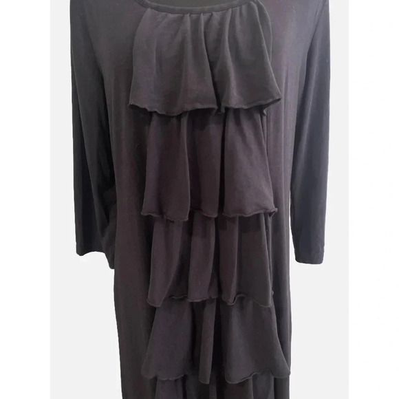 Garnet Hill Tiered Ruffle Knit Dress Size Medium Black Midi Rayon Cotton Stretch - Picture 8 of 11